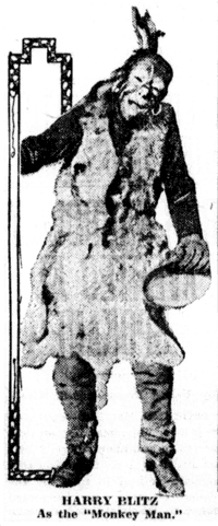 Newspaper photo of Harry Blitz dressed as a quote-unquote wild man
